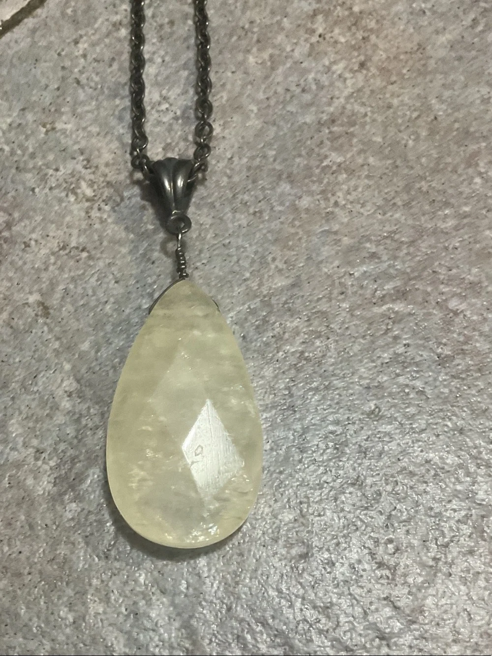 Faceted Teardrop Pendant Necklace - Cream Stone on Silver Chain